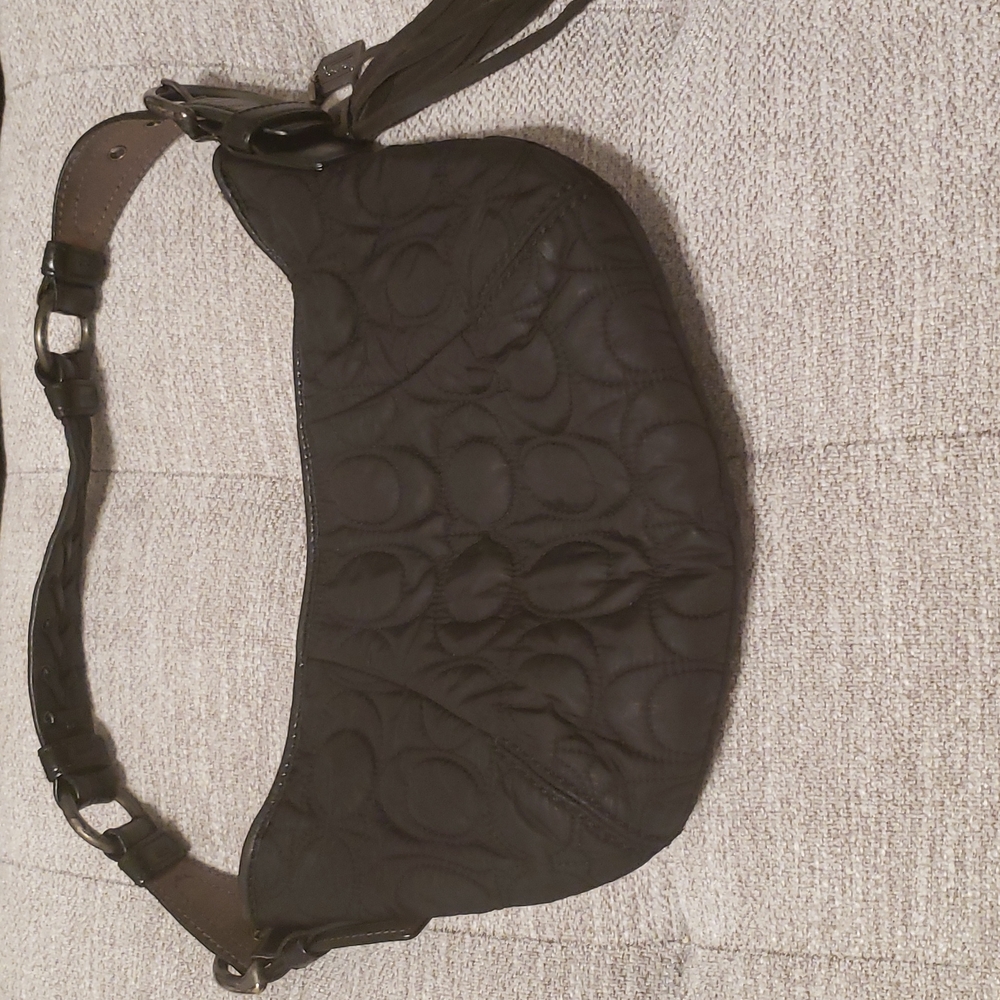 Coach 6791 Black Quilted Leather Logo Signature Hobo Shoulder Handbag Small